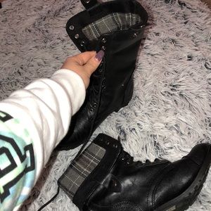 Black and Checkered Print Combat Boots   ~   OBO